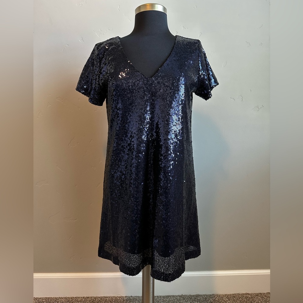 Navy Sequin Lulus Mini-Dress